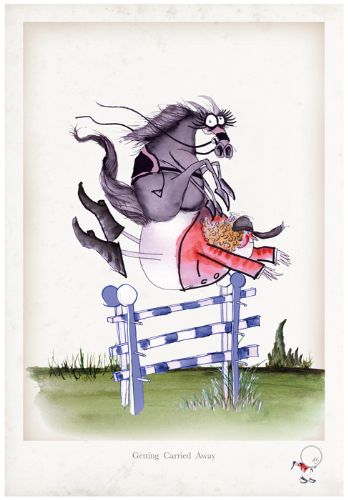 Getting Carried Away - Fun Equestrian Cartoon Art Print by Tony Fernandes